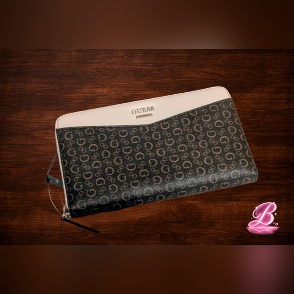 Guess Handbags - Guess Logo Zip Around Wallet Wristlet Brown Cream NWT